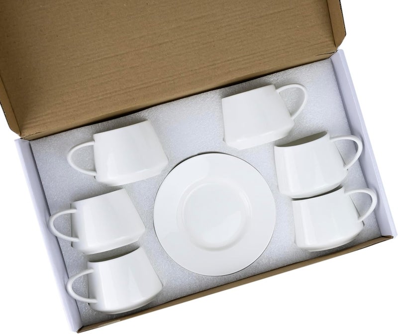 Shallow Elegant Porcelain Cup & Saucer Set – 6 Cups & 6 Saucers (12-Piece) | 180 ml White Tea & Coffee Set for Everyday & Formal Dining - Image 4